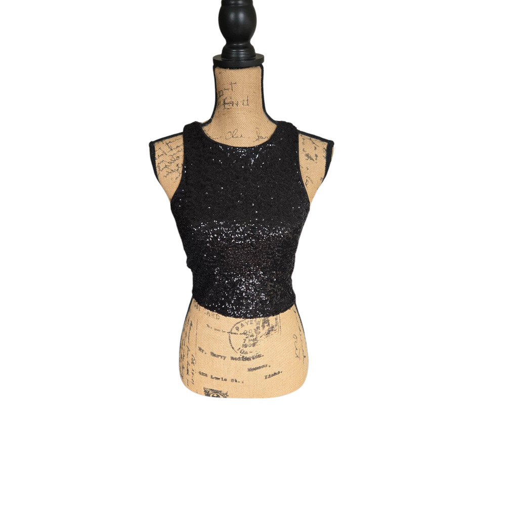 Divided H&M sleeveless sequined black crop top size small